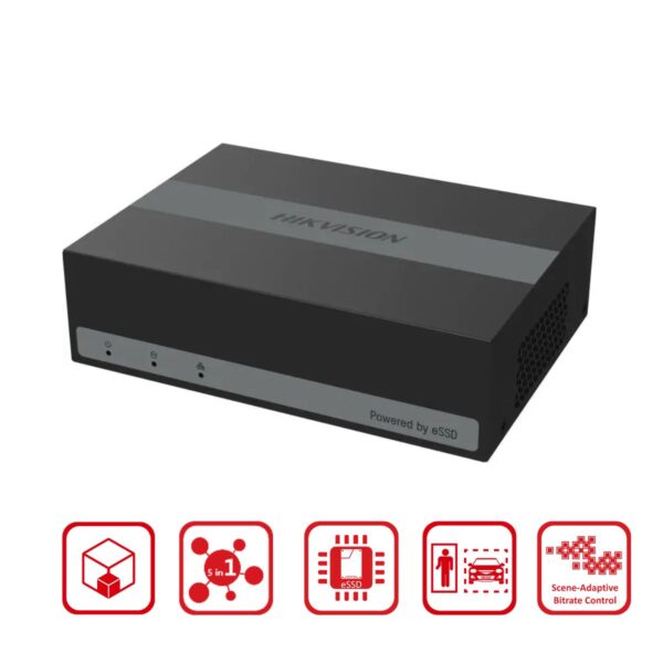 Đầu ghi hình Hybrid TVI - IP 5Mp Hikvision iDS-E08HQHI-B 8 kênh, chống báo động giả, ổ cứng eSSD 1TB